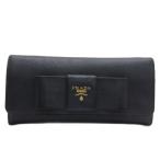 ショッピングプラダ プラダ PRADA サフィアーノレザー ロゴ 長財布 リボン ブラック レディース