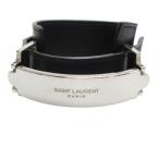  солнечный rolan Париж SAINT LAURENT PARIS Logo кожа браслет серебряный цвет черный *AA* мужской 