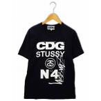 ショッピングstussy CDG×STUSSY シーディージー×ステューシー クルーネック ロゴ プリント 半袖 Tシャツ カットソー L BLACK(ブラック) メンズ
