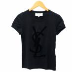 イヴサンローランリヴゴーシュ YVES SAINT LAURENT rive gauche イタリア製 YSL フロッキーロゴプリント 半袖 Tシャツ カットソー XS ブラ