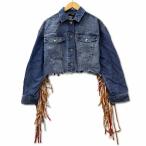 フォーエバー21 FOREVER21 カラフルフリンジ 切りっぱなし 加工 デニム ジャケット S インディゴ レディース