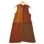 ショッピングzara ザラ ZARA クルーネック ノースリーブ パッチワーク 膝丈 ワンピース M BROWN(ブラウン) 春夏 レディース