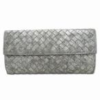 ショッピングヴェネタ ボッテガヴェネタ BOTTEGA VENETA 134075 レザー イントレチャート ヴィンテージ加工 Wフラップ ウォレット 長財布 SILVER(シルバー) レデ