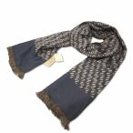 イタリア製 幾何学模様 フリンジ シルク 総柄 ストール マフラー ダークグレー×ベージュ メンズ レディース
