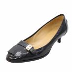 エルメス HERMES 24.5cm パテントレザー キトゥンヒール フリンジ パンプス 37 1/2 BLACK ブラック レディース