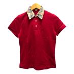 未使用品 バーバリー ロンドン BURBERRY LONDON ポロシャツ カットソー ワンポイントロゴ 刺繍 半袖 M 赤 レッド ベージュ レディース