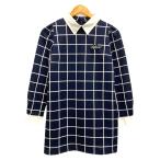 未使用品 SISTER JENNI ワンピース チェック ロゴ ワッペン 長袖 膝丈 150 紺 ネイビー 白 ホワイト 女の子 キッズ