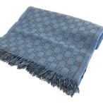 ショッピングgucci グッチ GUCCI ストール マフラー ウール フリンジ GG 総柄 水色 ライトブルー グレー レディース