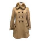 バーバリーブルーレーベル BURBERRY BLUE LABEL コート アウター ウール混 ファー チェック 長袖 38 ベージュ 茶 ブラウン レディース