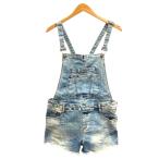 ショッピングzara ザラ ZARA サロペット デニム ショートパンツ カットオフ ウォッシュ加工 L インディゴブルー レディース