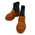 ロエベ LOEWE ローファーブーツ ショートブーツ ウエッジソール 型押し 35 茶 キャメル 黒 ブラック レディース