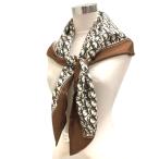 クリスチャンディオール Christian Dior 大判スカーフ ストール シルク トロッター ロゴ 総柄 茶 ブラウン レディース