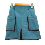 未使用品 フレイアイディー FRAY I.D × pierre cardin スカート 台形 ウール パイピング ロゴ刺繍 ミニ丈 0 青 ブルー レディース