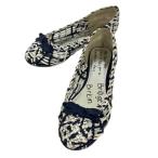 ブリジットバーキン Bridget Birkin パンプス フラット サンダル 編み込み リボン 24.5cm ブルー 青 白 ホワイト シルバー レディース