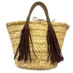 ショッピングストローバッグ チャオパニック ティピー CIAOPANIC TYPY ハンドバッグ フリンジ ストローバッグ かごバッグ ビーズ 巾着 ベージュ ブラウン レディース