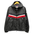 モンクレール MONCLER 22SS ダウンジャケット ブルゾン フード フェザー混 トリコロール ナイロン ロゴ 長袖 2 黒 ブラック メンズ