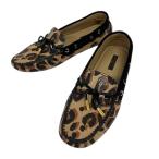 ルイヴィトン LOUIS VUITTON ND0123 ローファー モカシン リボン レオパード柄 M37 茶 ブラウン 黒 ブラック レディース