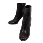 ショッピングPRADA プラダ PRADA ショートブーツ チャンキーヒール ラウンドトゥ スタッツ 34.5 茶 ブラウン レディース