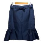 ショッピングPRADA プラダ PRADA スカート タイト フリル シルク混 リボン ひざ丈 38 紺 ネイビー レディース