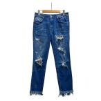ショッピングzara ザラ ZARA デニム ジーンズ 無地 ダメージ加工 フリンジ コットン混 6688/006/434 36 青 ブルー レディース
