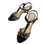 プラダ PRADA サンダル ピンヒール スタッツ エナメル 35 黒 ブラック ゴールド レディース