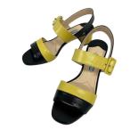 ショッピングPRADA プラダ PRADA サンダル ベルト ストラップ チャンキーヒール 35 黄 イエロー 黒 ブラック レディース