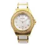 フォリフォリ Folli Follie 腕時計 クォーツ デイト 交換ベゼル付 WF1R008BZW-XX 白 ホワイト ゴールドカラー レディース