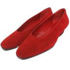 セリーヌ CELINE スクエアトゥ ローヒール パンプス スエード 赤 36 約23cm ☆AA★ レディース