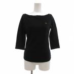 バーバリーブルーレーベル BURBERRY BLUE LABEL カットソー 38 ボートネック 七分袖 ワンポイント 黒 ブラック /NU ■ECT レディース