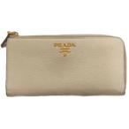 ショッピングプラダ プラダ PRADA 長財布 L字ファスナー ロングウォレット レザー オフホワイト レディース