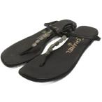 シャネル CHANEL トングサンダル メタルシルバーストーン フラット ブラック 35 ☆AA★ ■ECT レディース