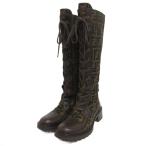 フェンディ FENDI レースアップ ロングブーツ ズッカ柄 ブラウン系 36 23cm相当 レディース