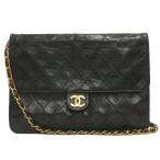 シャネル CHANEL ヴィンテージ マトラッセ チェーン ショルダーバッグ プッシュロック レザー 黒 ブラック ☆AA★ レディース