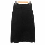 フェンディ FENDI 美品 ボタニカル柄 エンボス ニットスカート ロング 黒 ブラック 40 約M FZQ622 IBO65