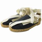  Chanel CHANEL Logo лента лента плоская обувь эспадрильи здесь Mark черный × Brown 37 примерно 23.5cm IBO67