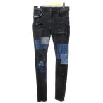 アミリ AMIRI パッチワーク ダメージ スキニーデニム ジーンズ クラッシュ加工 インディゴブラック 31サイズ IBO67