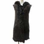 ルイヴィトン LOUIS VUITTON ムートン コート ロングベスト 羊革 トグルボタン 茶 ブラウン 36 155/84A 約S IBO69 レディース