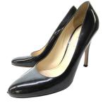 プラダ PRADA エナメル パンプス シューズ ハイヒール ラウンドトゥ 黒 ブラック 38.5 約24cm IBO69