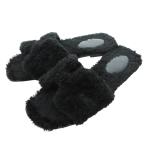 エルメス HERMES オラン ムートン サンダル ミュール Hロゴ フラット ボア レザー 黒 ブラック 約23cm IBO73 0614 ☆AA★ レディース