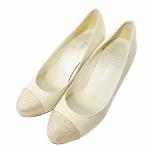 シャネル CHANEL ココマーク ラメ パンプス ハイヒール インヒール レザー 36.5 23.5cm ベージュ 0717 IBO73 レディース