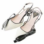 ロジェヴィヴィエ ROGER VIVIER 美品 ヴィルギュル ボウ スリングバック パンプス エナメルリボン ツイード ポインテッドトゥ 35.5