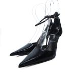 フェンディ FENDI 美品 ミュール シューズ アンクルストラップ ピンヒール レザー 35 22.0cm 黒 ブラック 0828 IBO79 レディース