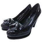 バーバリーブルーレーベル BURBERRY BLUE LABEL タッセル エナメル パンプス ラウンドトゥ ハイヒール 黒 ブラック 約24cm