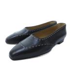 ショッピングエルメス エルメス HERMES 美品 レザー パンプス ローファー フラットシューズ ホワイトステッチ 黒 ブラック 約22cm IBO81