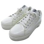 ショッピングミュウミュウ ミュウミュウ miumiu パテントレザー バックビジュー スニーカー ローカット 厚底 白 ホワイト 38 約24cm IBO81