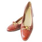 サルヴァトーレフェラガモ Salvatore Ferragamo ガンチーニ クロコ型押し パンプス ローヒール 5.5 22.5cm ブラウン 茶 1020