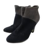 サルヴァトーレフェラガモ Salvatore Ferragamo スエード ショートブーツ ブーティー ラウンドトゥ バイカラー 黒 グレー 約23.5cm
