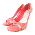 ミュウミュウ miumiu パテントレザー エナメル オープントゥ パンプス ピンヒール 37.5 24.5cm サーモンピンク 1020 IBO81 レディース