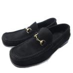 グッチ GUCCI スエード ホースビット ローファー モカシン スクエアトゥ 黒 ブラック 23.5cm IBO81