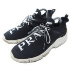 プラダ PRADA ニット ファブリック スニーカー スリッポン ローカット ロゴ 黒 ブラック 約23cm